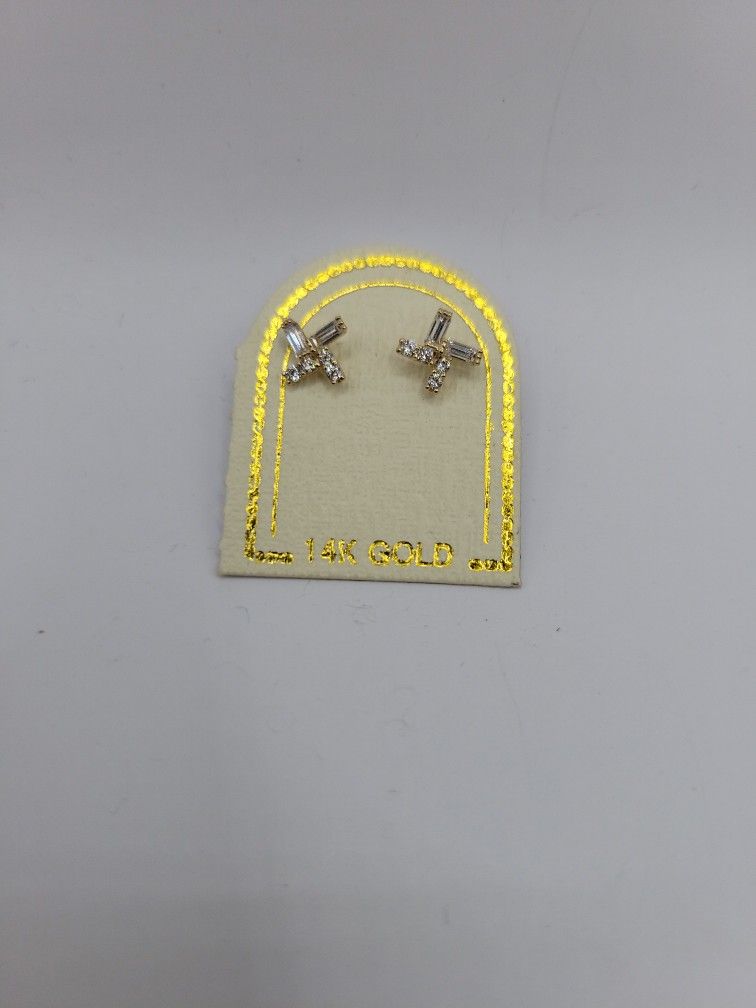 14k Gold Fancy Stud Earrings Screw Back With CZ