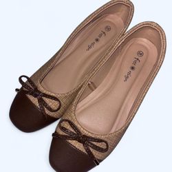 Free Reign Woven Cap Toe Bow Ballet Flats - Size 8W