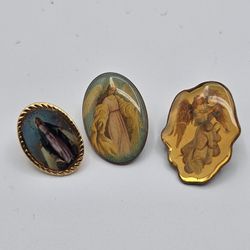 Lot Of 3 VINTAGE gold Tone Religious Lapel Pins