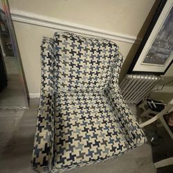 Bundle Blue Medium Size Couch and Matching Houndstooth Lobe Seat Swivel 