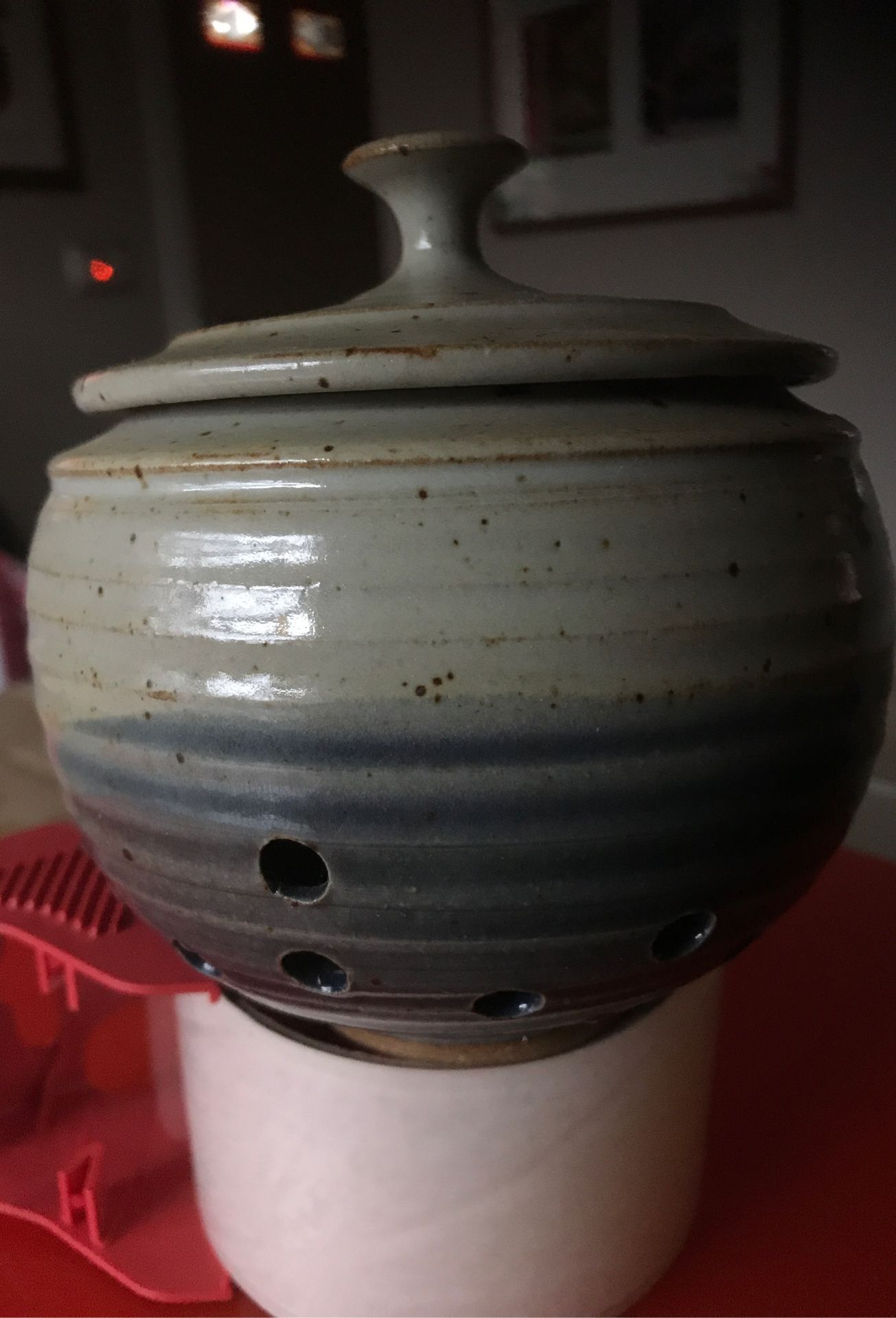 Ceramic incense or candle holder with lid