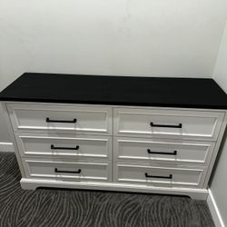 ACCOHOHO Farmhouse 6 Drawer Dresser, Rustic Wood Dresser Chest of Drawers for Bedroom，52'' Wide TV Stand with Large Drawers for Living Room， White