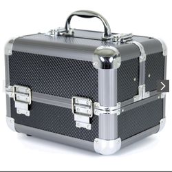 Aluminum Makeup Train Case With Polka Dot Lining to Store Organize Makeup Jewels. 