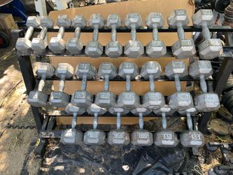8-55lb hex iron dumbbell set weights with rack 690lbs