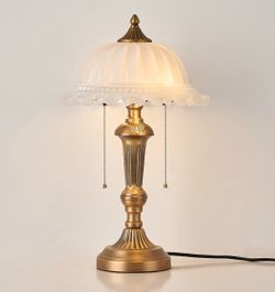 Vintage Brass & White Glass Table Lamp –