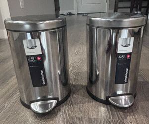 AS NEW (2) Simplehuman 4.5L Stainless Steel Step Trash Cans | Size A Liners