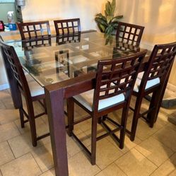 Beautiful 7-Piece Counter Height Dining Set - Glass & Solid Wood