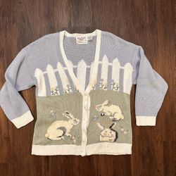 Vintage Easter Bunny Scenery Cardigan Sweater