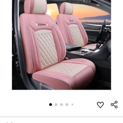 Car Seat Covers Full Set Universal Auto Interior Accessories with Waterproof PU Leather for Cars SUV Pick-up Truck (Pink-Beige)