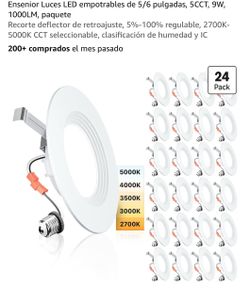 5/6-inch Recessed LED Lights, 5CCT, 9W, 1000LM, 24-Pack