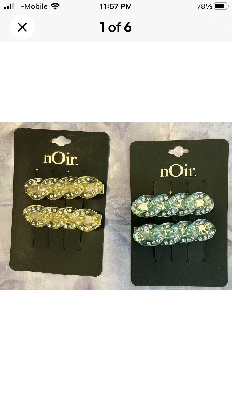 2 Pairs Noir Nordstrom Rhinestones Chain-link Hair Clips Gold And Blue Tone New