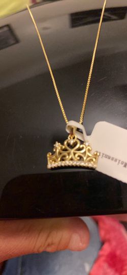 Crown pendant with chain gold old 925 silver
