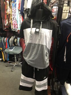 Nike joggers hoody shorts set black/white/gray size small