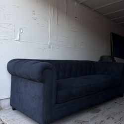 Living Spaces Navy Blue Tufted Sofa - Like New