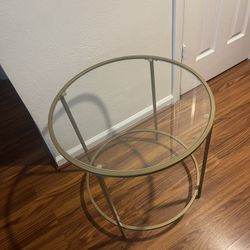 Gold and Glass Round Accent Table - 22” x 22”
