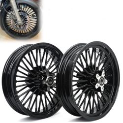 16x3.5 Gloss Black Front Rear Wheels Rims 36 Fat King Spokes Tubeless For Harley Softail Standard Custom Night Train Springer Fat Boy Heritage Classic