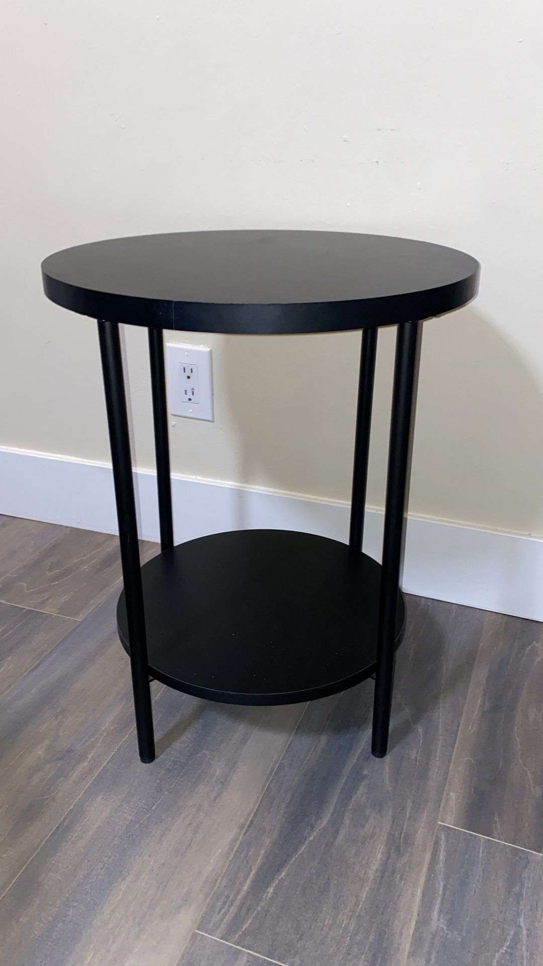 Wood & Metal Black Round End Table