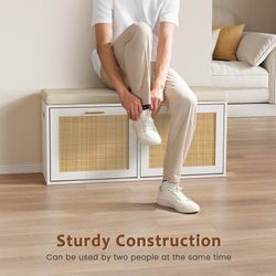 Rattan Shoe Cabinet With Cushion Seating