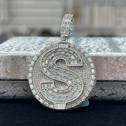 Sterling Silver Baguette Round Dollar Pendant