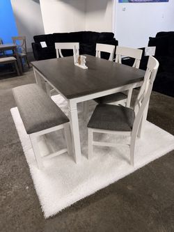 New 6-Piece Dining Table Set w/ Bench – White