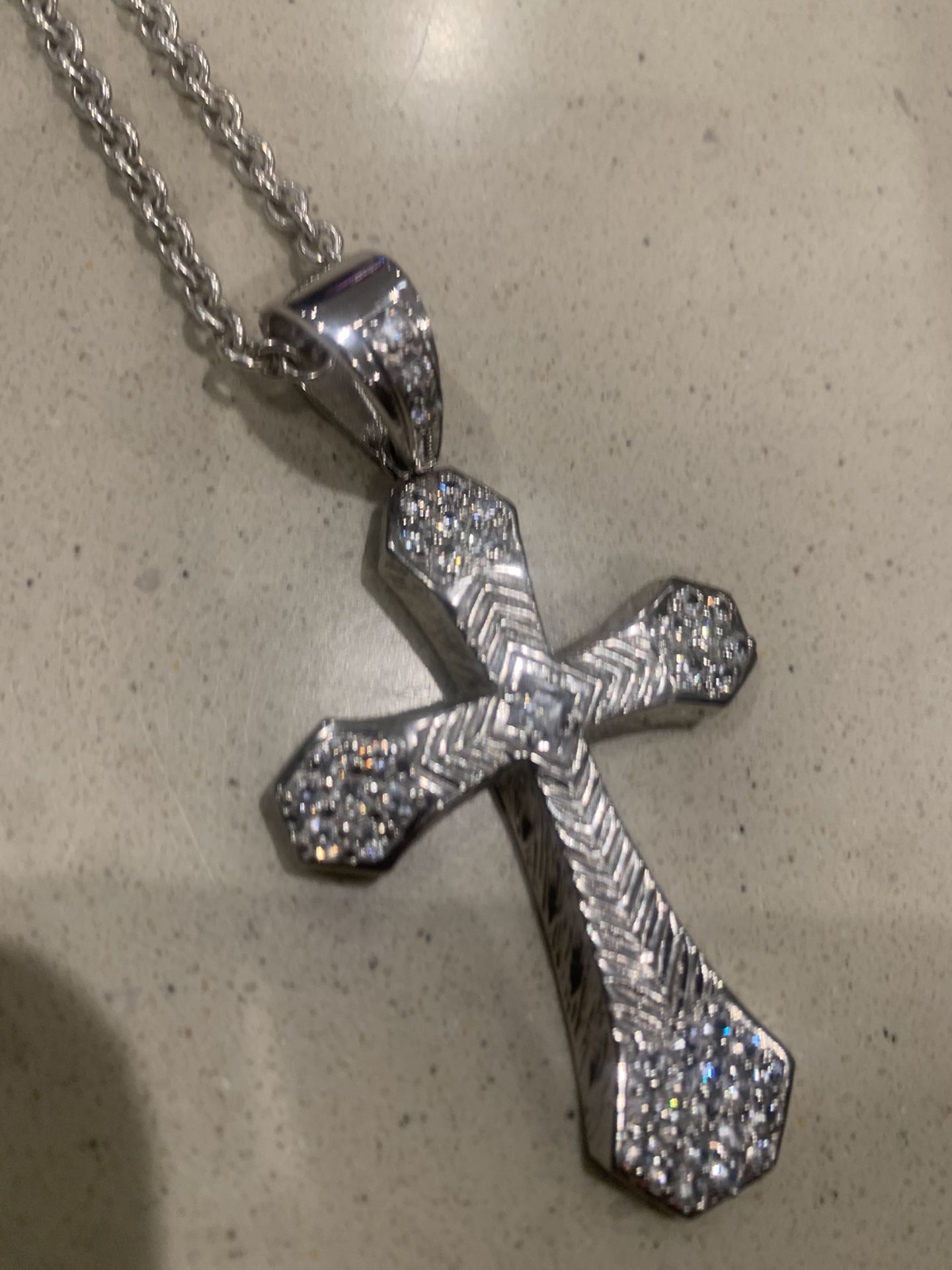 Sterling Silver Necklace & Diamond Pendant Cross