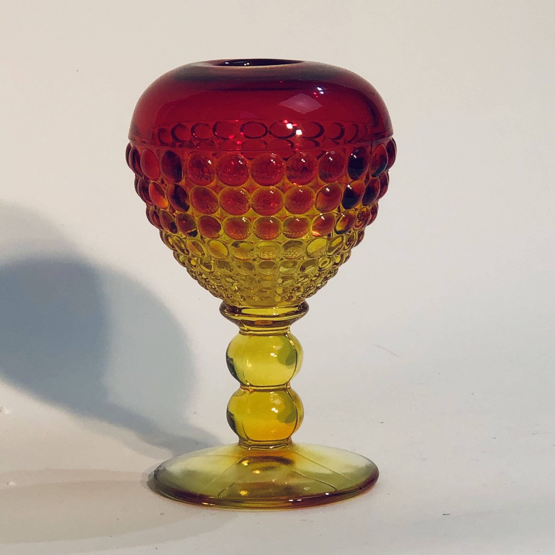 Vintage Viking Glass Amberina Ancestral Ivy Ball Vase 6” SMALL CHIP SEE PICS