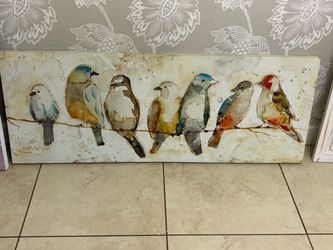Colorful Birds on Branch Canvas Wall Art – Farmhouse Décor