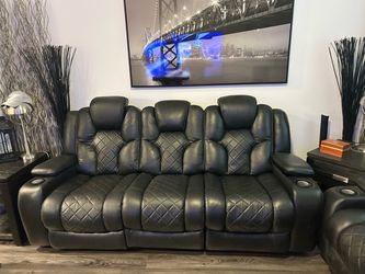 Tuxedo Black 84'' Power Reclining Sofa & 73'' Console Loveseat with Power Headrest