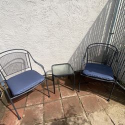 3 Piece black Wrought, Iron Tables, And Chair