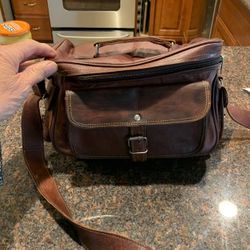 Used Very Nice Leather Paced Camera Case With Leather Shoulder Strap 