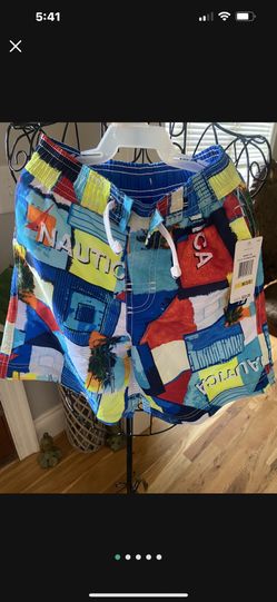 NEW Nautica Boys SZ 5/6 Palm Logo Swimsuit - Mesh Lined