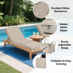 Outdoor Chaise Lounge Cushions Set of 2, Tri-Fold Replacement Cushions for Patio Furniture, Water Resistant with Hook & Loop Fasteners, 71L x 23.6W x 