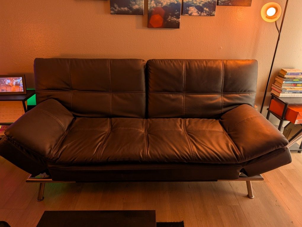 Brown Leather Couch/Futon For Sale