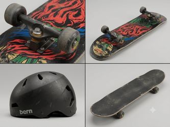Skateboard and helmet