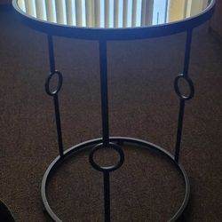 Round Metal End table With Mirror Top