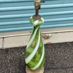  Vintage Mid Century Modern Green and White Candy Stripe Murano glass lamp 
