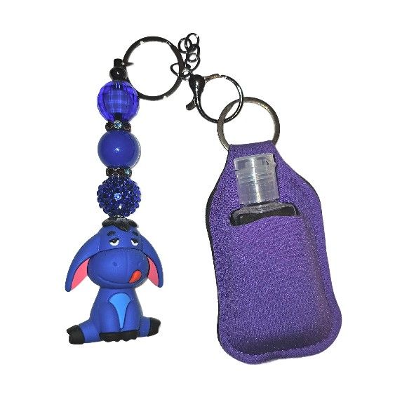 Eeyore (Winnie the Pooh) Custom Keychain with Sanitizer Bottle & Purple Holder
