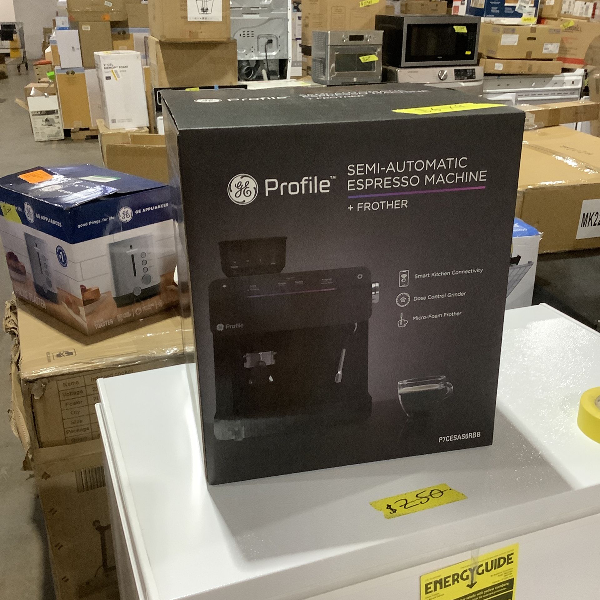GE Profile 1 Cup Semi Automatic Espresso Machine in Black with Built in Grinder Frother Frothing Pitcher and WiFi Connected