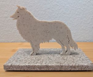 Vintage Handcrafted Stone Collie Dog Sculpture by John Harbach, Phoenix Arizona