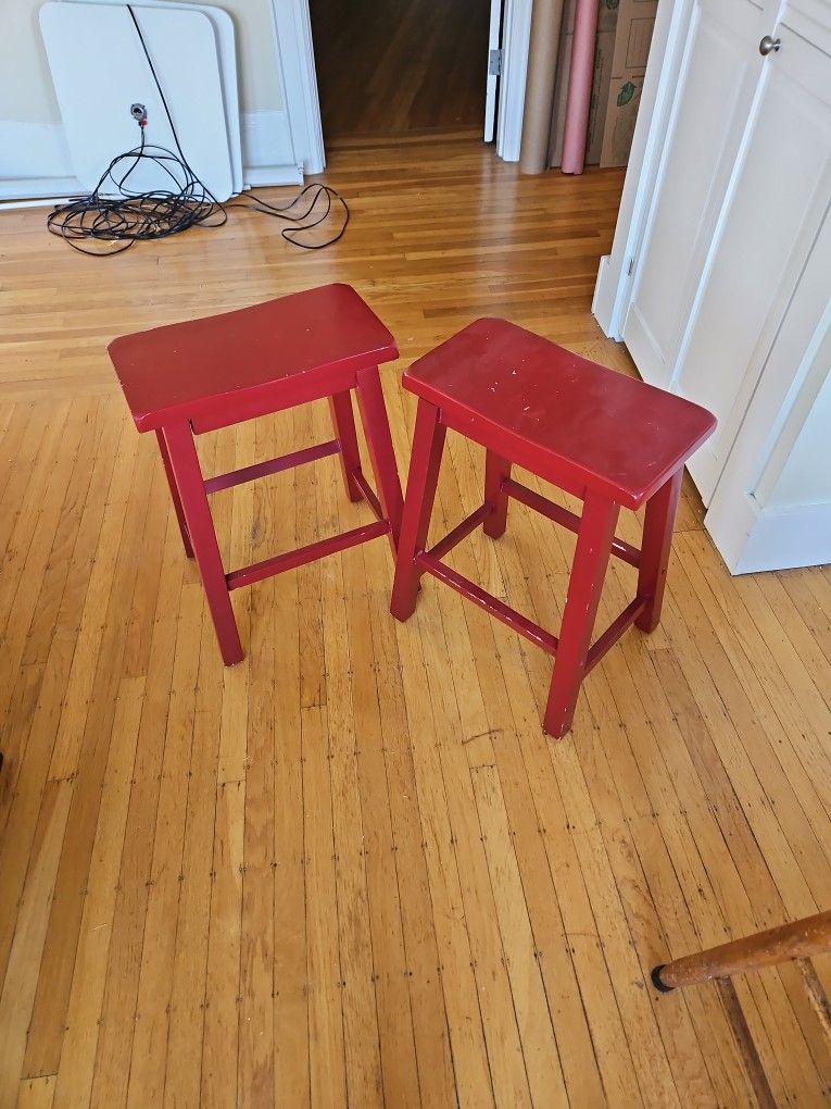 Red Wooden Bar Stools