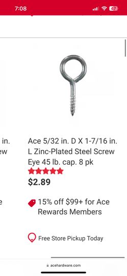 Large Screw Eyes 8 Pack Max Weight 45LBs 1 7/16inch