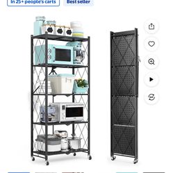 5-Tier Storage Shelving Unit, Metal Shelf 27.9"x13.4"x62.5, Foldable Storage Shelf with Whee