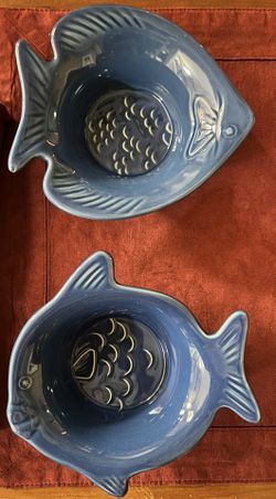 Blue Fish Candy Dishes, Two, Ceramic, Like New Condition