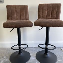 Bar Stool Pair - Brown Stool With Metal Base