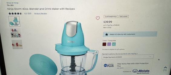 Ninja storm 40 Oz Blender And Drink Maker With Recipes NEW Turquoise