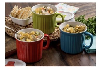 CorningWare Ceramic Pop-ins Light Blue 20oz Meal Mug with Lid, Set Of 3