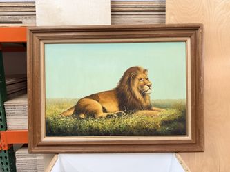 Original Lion Painting 32” tall x 45” wide Signed
