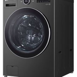 LG - 5.0 Cu.Ft. High-Efficiency Stackable Smart Front Load Washer with Steam and TurboWash 360 - Black Steel