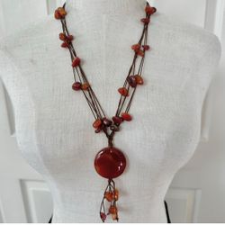 Carnelian Hand Knotted Necklace On Cord 
