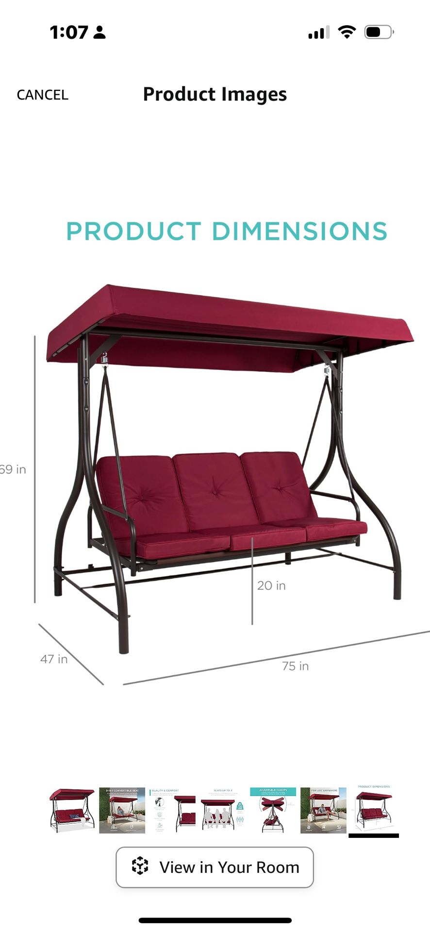 Outdoor Swing Patio Lounge For 3